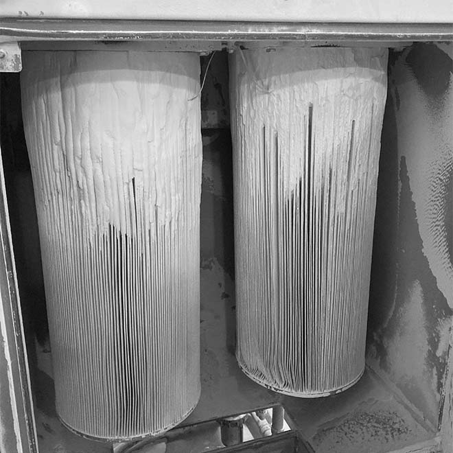 Cartouche cabine à manches. Cartouche colmatees